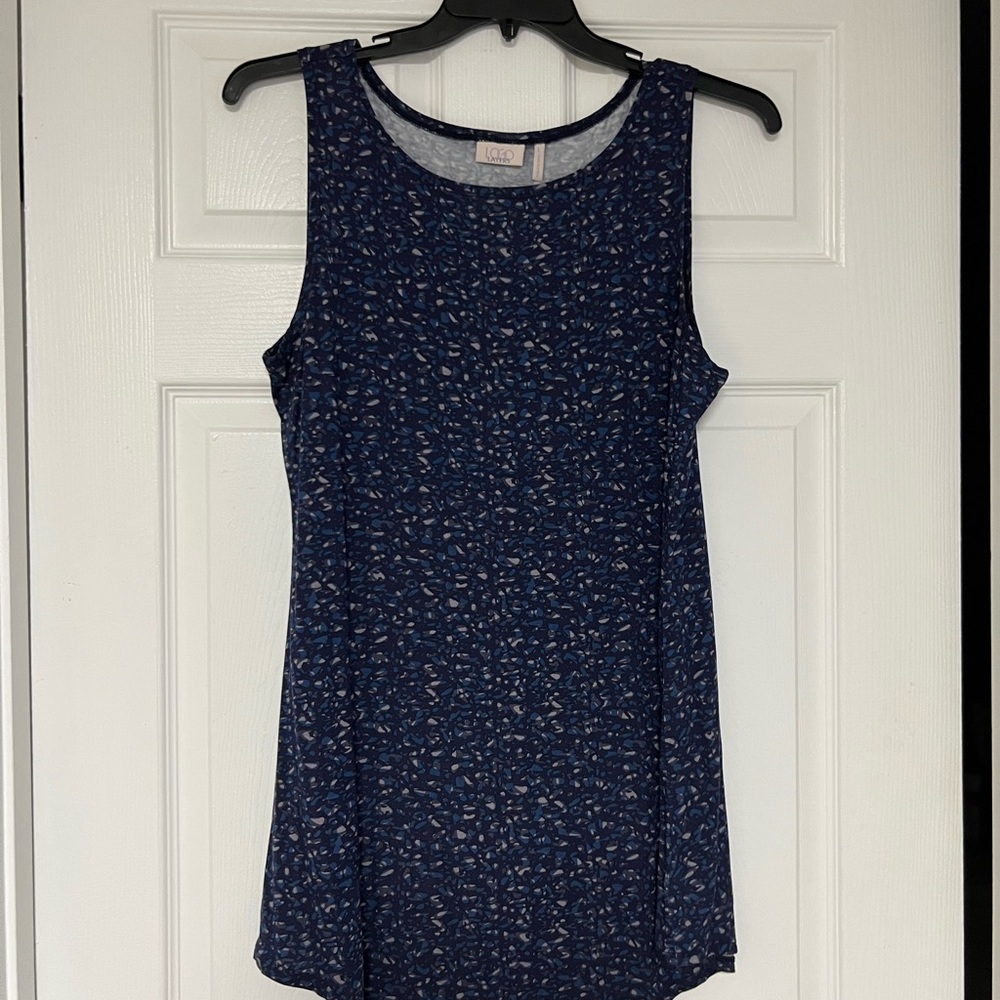 LOGO by Lori Goldstein Navy Patterned Tank Top